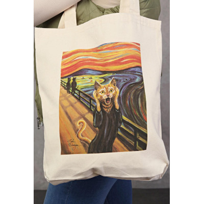 Canvas Tote Bag The Scream Cat Canvas Tote Bag The Scream Cat