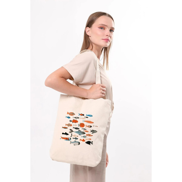Canvas Tote Bag Colorful Fishes