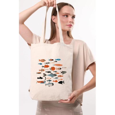 Canvas Tote Bag Colorful Fishes