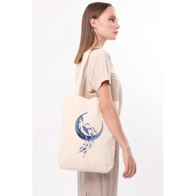 Canvas Tote Bag Blue Moon and Fishes