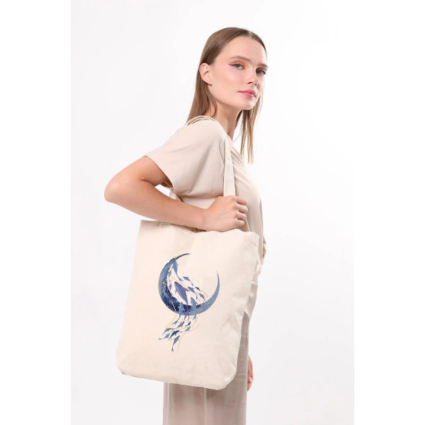 Canvas Tote Bag Blue Moon and Fishes