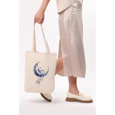 Canvas Tote Bag Blue Moon and Fishes