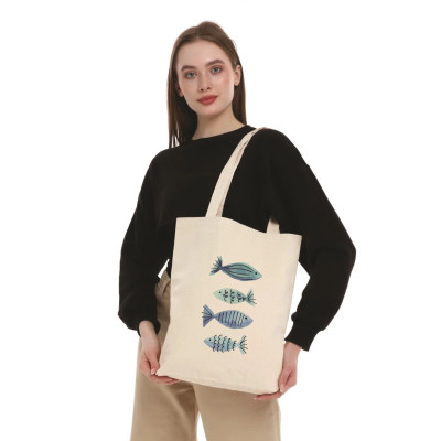 Canvas Tote Bag Blue Fishes