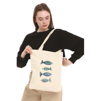 Canvas Tote Bag Blue Fishes