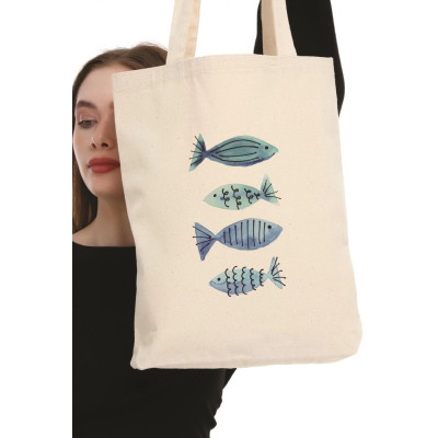 Canvas Tote Bag Blue Fishes