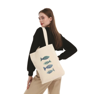 Canvas Tote Bag Blue Fishes