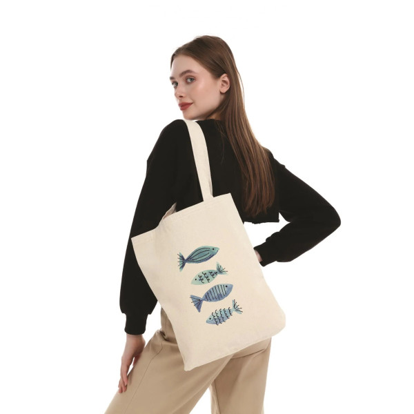 Canvas Tote Bag Blue Fishes