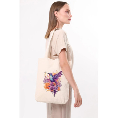 Canvas Tote Bag Purple Bird