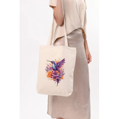 Canvas Tote Bag Purple Bird
