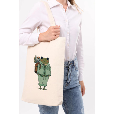 Canvas Tote Bag Backpacked Frog Canvas Tote Bag Backpacked Frog