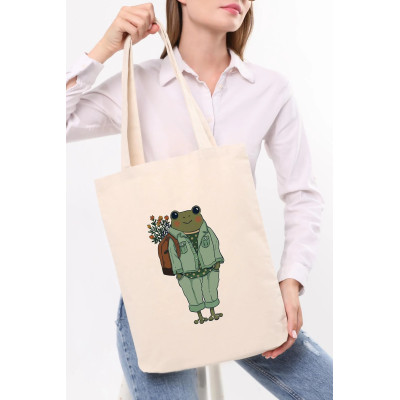 Canvas Tote Bag Backpacked Frog Canvas Tote Bag Backpacked Frog