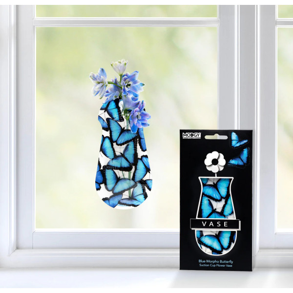 Blue Morpho Butterfly Suction Cup Bud Vase