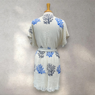Turkish Cotton Muslin Kimono - Blue Coral Turkish Cotton Muslin Kimono - Blue Coral