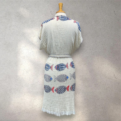 Turkish Cotton Muslin Kimono - Colorful Fish