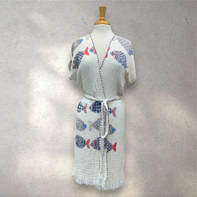 Turkish Cotton Muslin Kimono - Colorful Fish