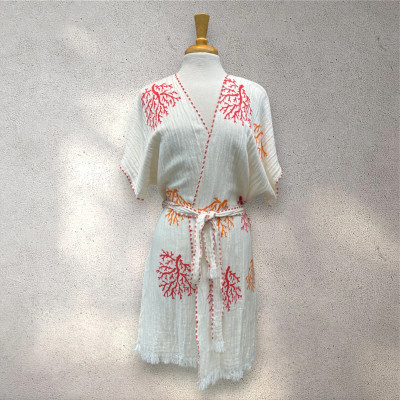 Turkish Cotton Muslin Kimono - Orange Coral Turkish Cotton Muslin Kimono - Orange Coral