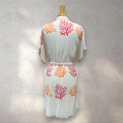 Turkish Cotton Muslin Kimono - Orange Coral Turkish Cotton Muslin Kimono - Orange Coral