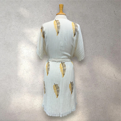 Turkish Cotton Muslin Kimono - Yellow Leaf