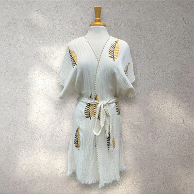 Turkish Cotton Muslin Kimono - Yellow Leaf