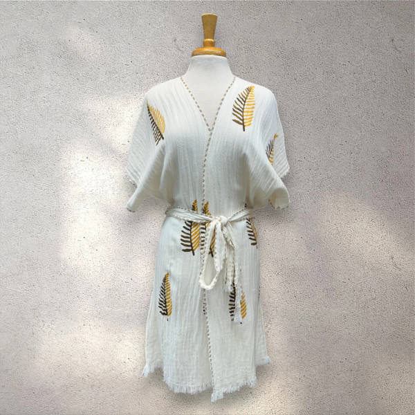 Turkish Cotton Muslin Kimono - Yellow Leaf