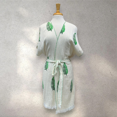 Turkish Cotton Muslin Kimono - Green Leaf Turkish Cotton Muslin Kimono - Green Leaf