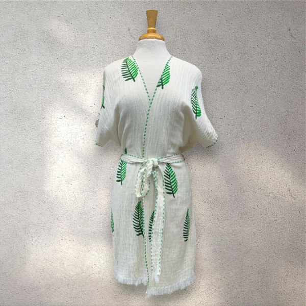 Turkish Cotton Muslin Kimono - Green Leaf