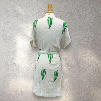 Turkish Cotton Muslin Kimono - Green Leaf Turkish Cotton Muslin Kimono - Green Leaf