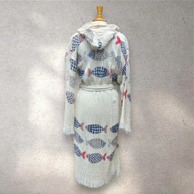 Turkish Cotton Muslin Bathrone - Colorful Fish
