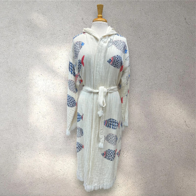 Turkish Cotton Muslin Bathrone - Colorful Fish