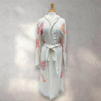 Turkish Cotton Muslin Bathrobe - Orange Coral