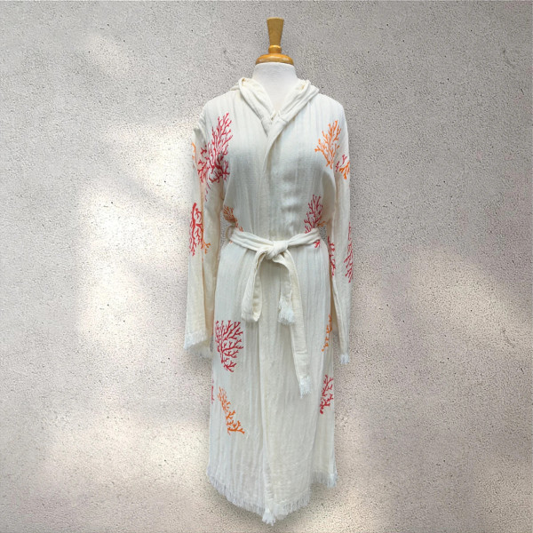 Turkish Cotton Muslin Bathrobe - Orange Coral