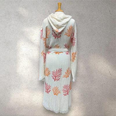 Turkish Cotton Muslin Bathrobe - Orange Coral