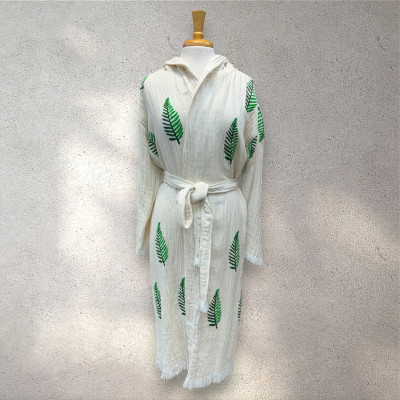 Turkish Cotton Muslin Bathrobe - Green Leaf Turkish Cotton Muslin Bathrobe - Green Leaf