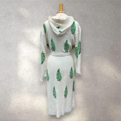 Turkish Cotton Muslin Bathrobe - Green Leaf Turkish Cotton Muslin Bathrobe - Green Leaf