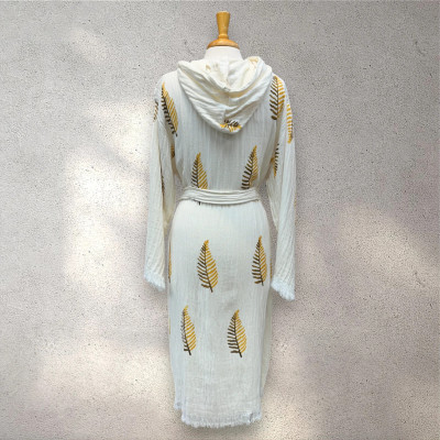 Turkish Cotton Muslin Bathrobe - Yellow Leaf Turkish Cotton Muslin Bathrobe - Yellow Leaf