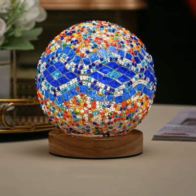 Blue-Multi Color Wavy Mosaic Mini Lamp