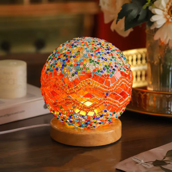 Orange-Multi Color Wavy Mosaic Mini Lamp
