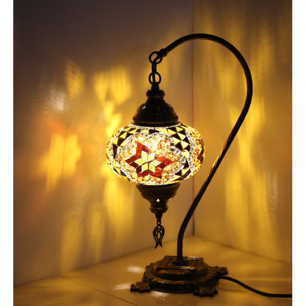 Brown Starry Mosaic Swan Neck Table Lamp - Large