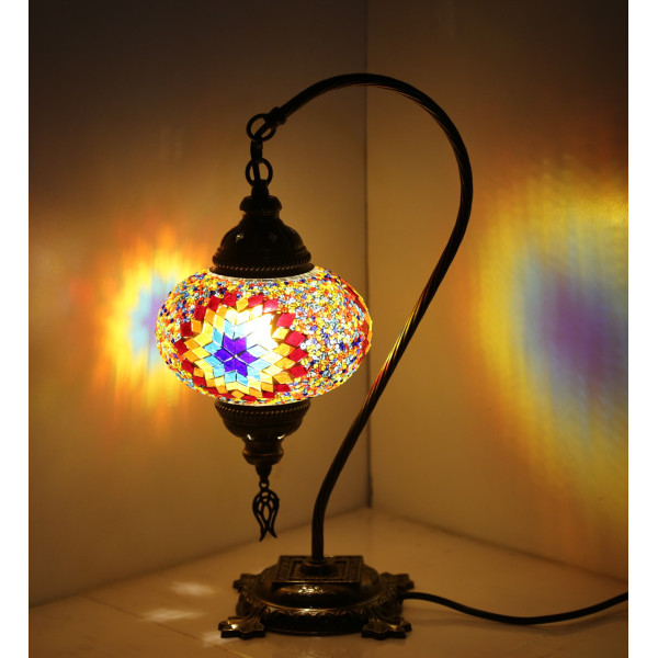 Multi Color-Red Starry Mosaic Swan Neck Table Lamp - Large