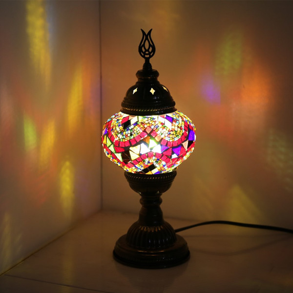 Multi Color-Red Wavy Mosaic Table Lamp - Medium